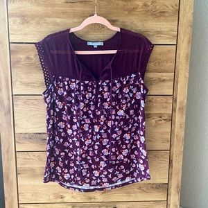 Daniel Rainn - Lousee Lace Detail Cap Sleeve Knit Top - Dark Purple - Medium